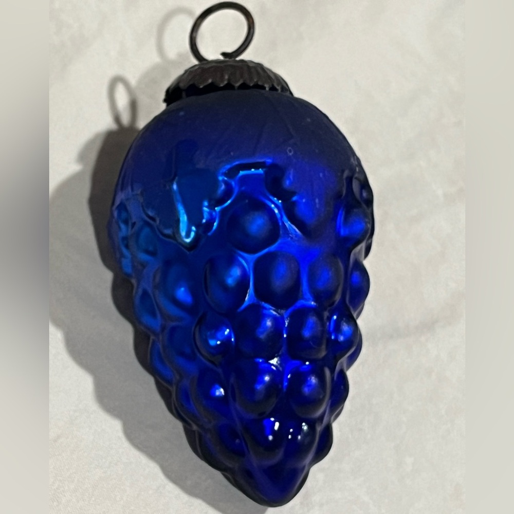 Blue Glass Grape Ornament, vintage Krugel